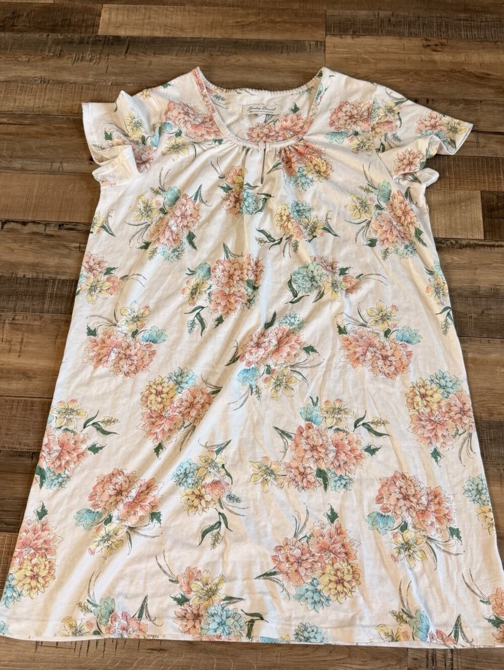 Karen Neuburger Sunday Brunch Floral Button Knit Gown Short Sleeve M comfy relax